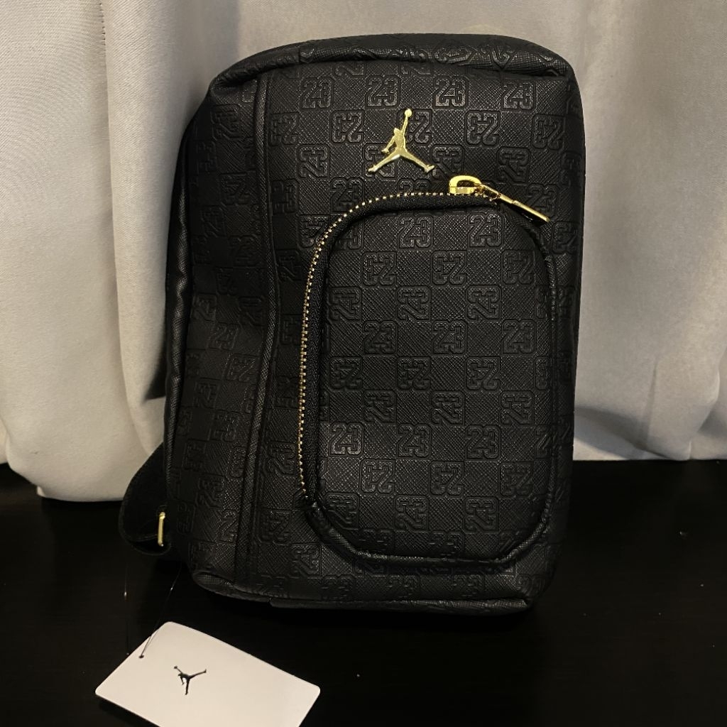 Air Jordan Monogram Sling Bag faux leather Black Gold / Tas 100% Original