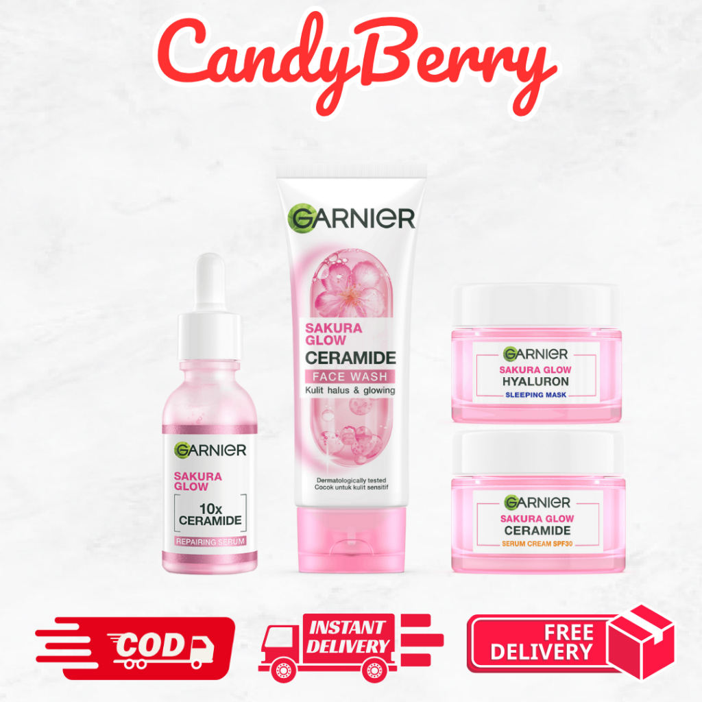 Paket Garnier Sakura Slow (cream siang 50ml + cream malam 50ml +facial foam 100ml + serum 30ml)