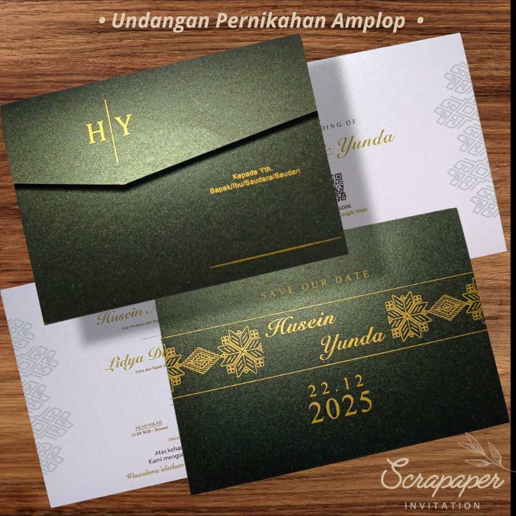 Undangan Pernikahan Amplop dan Isi Hardcover Simple Elegan Bahan Kertas Jasmine Berglitter