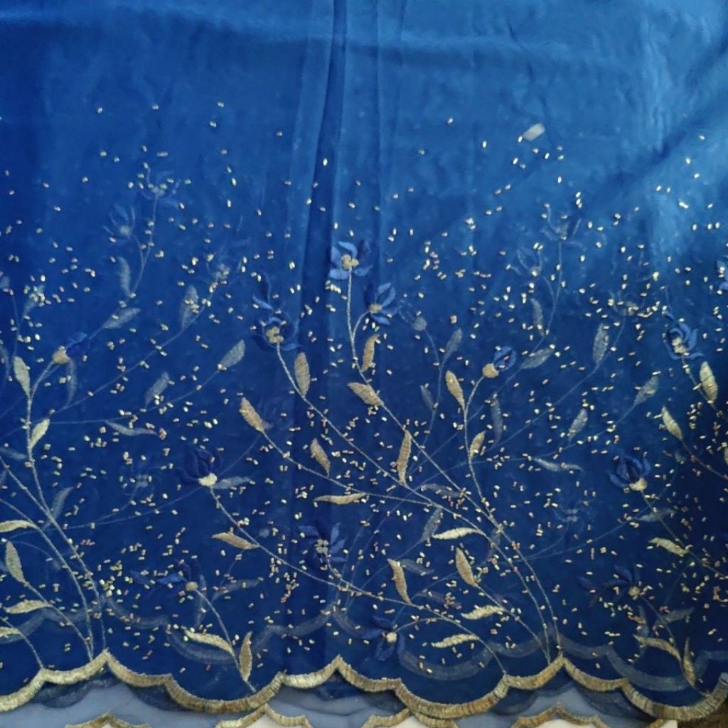Kain Brokat Tile Bordir Biru 3mX1, 3m