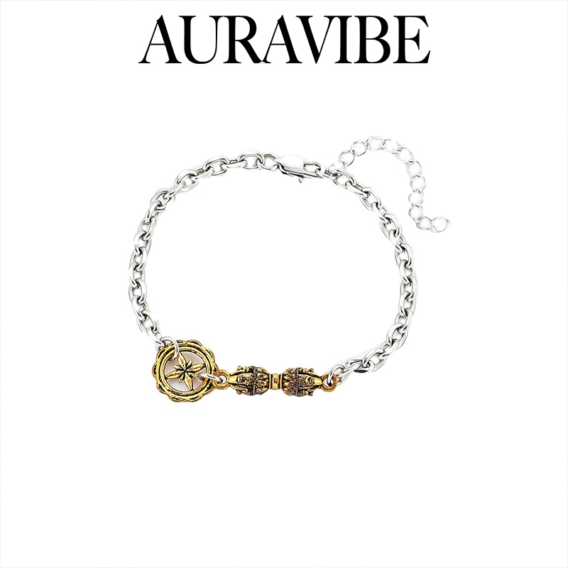 AURAVIBE Gelang Pria Titanium Steel Vajra - Aksesoris Spiritual Buddha Anti Karat (Terbaru)