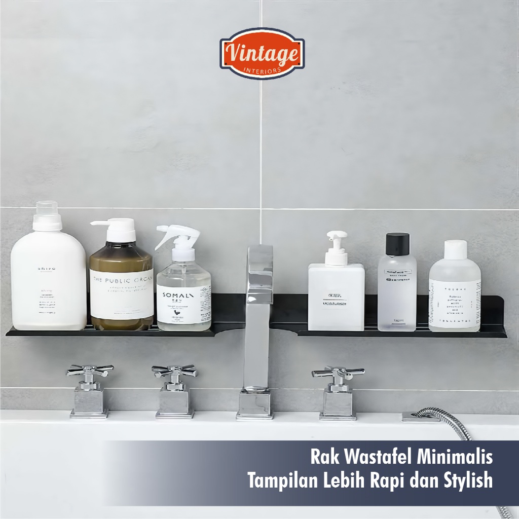Rak Kamar Mandi Tempel - Rak Sabun Wastafel- Rak Panjang Wastafel - Rak Wastafel Serbaguna