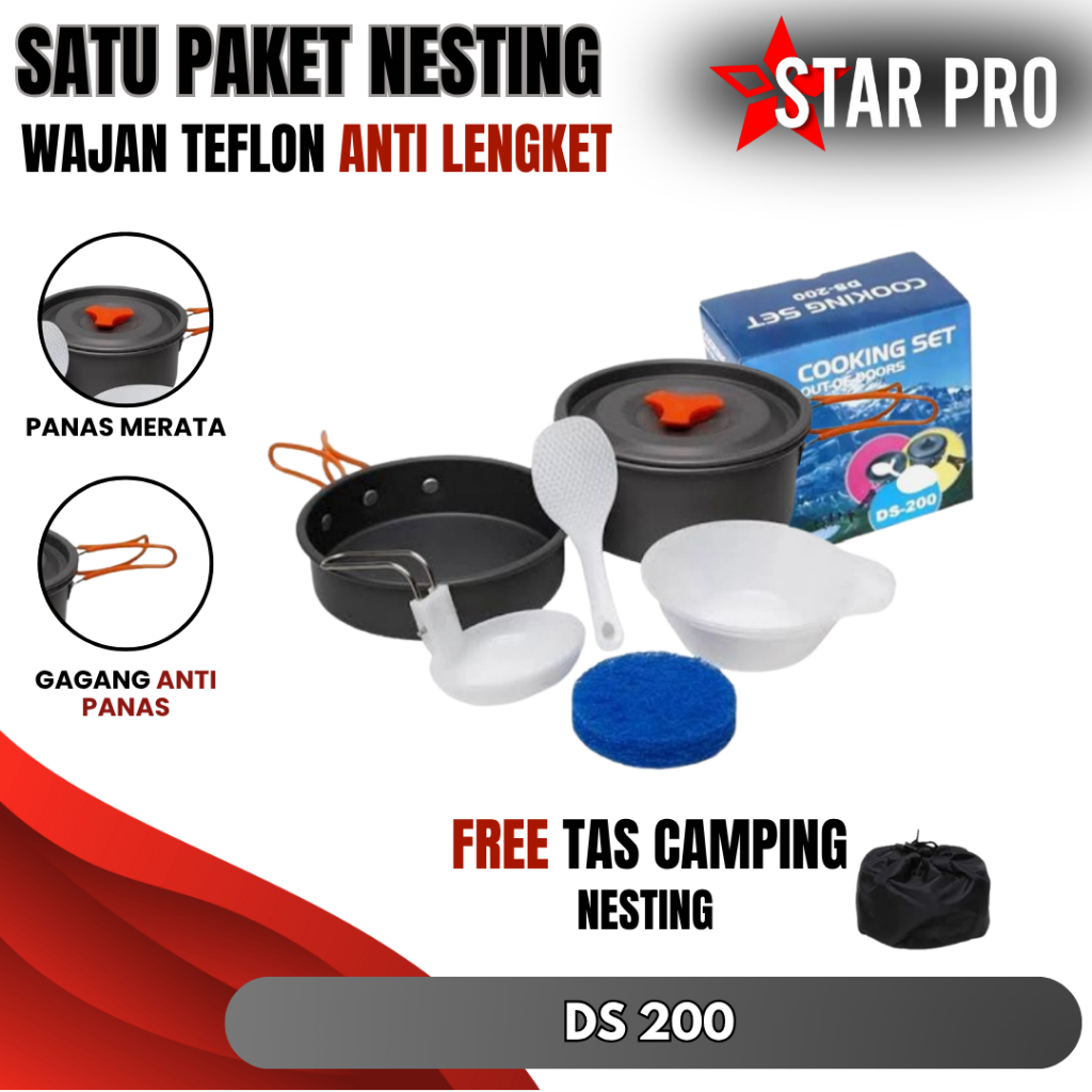 Alat Masak Panci Kemping Gunung. Cooking Set DS-200 Camping Nesting 1-2 Person Outdoor