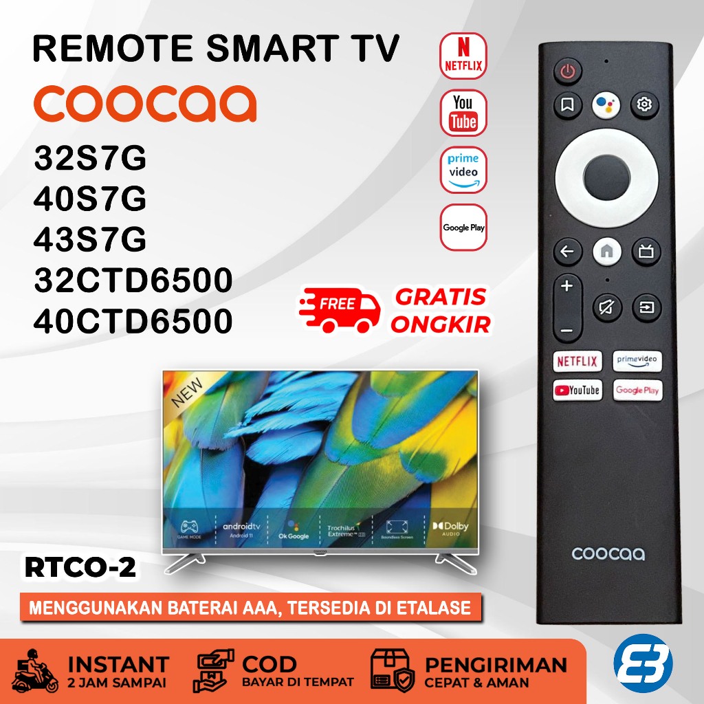 Remote Smart TV Android COOCAA 32S7G 32CTD6500 40S7G 40CTD6500 43S7G