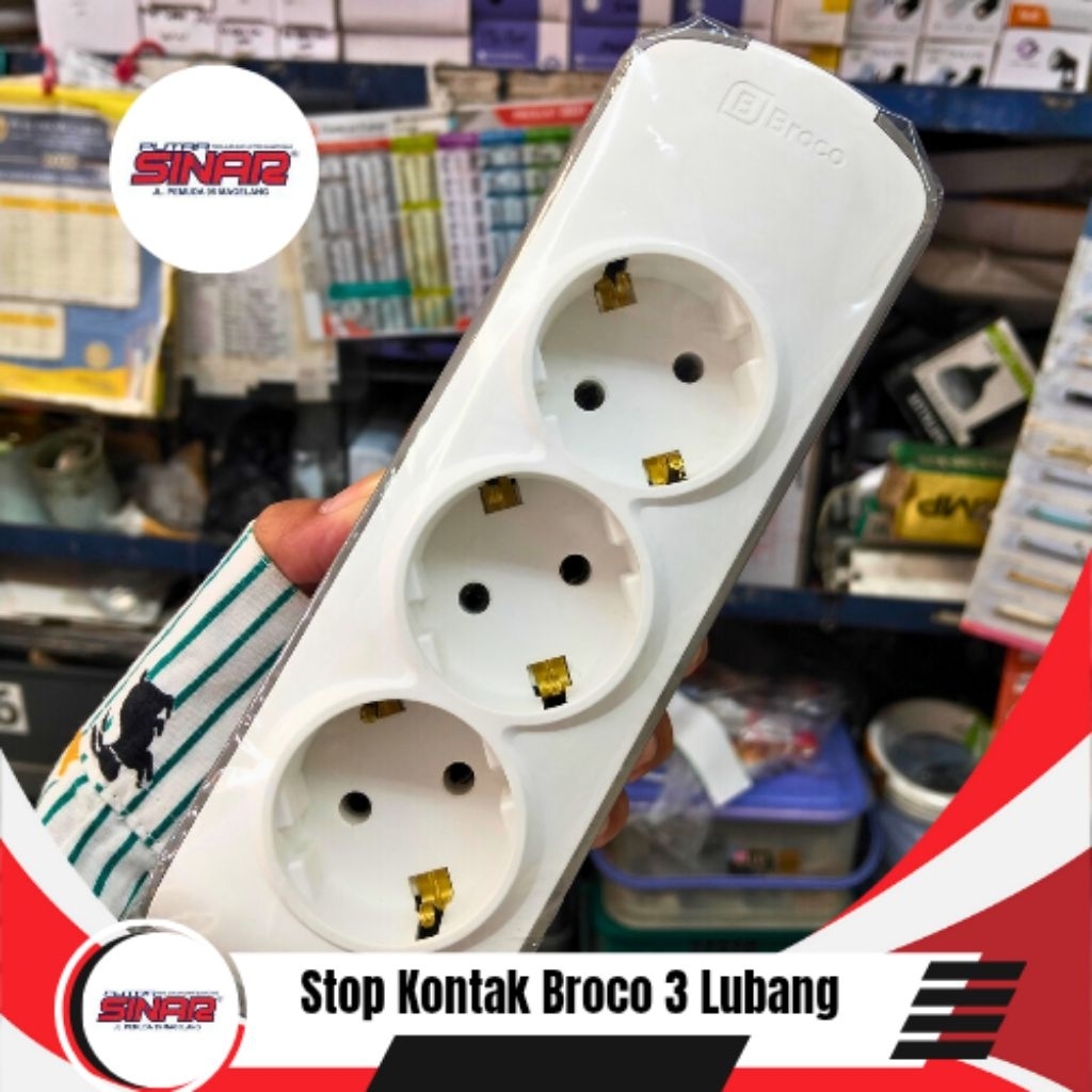 Stop Kontak Broco 3 Lubang / Terminal Listrik Broco 3 Socket Dinding – Colokan Listrik Kuat & Aman