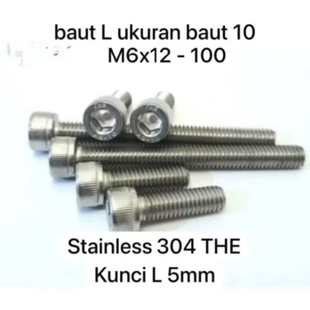 Baut L stainless304,m6x10 - m6x100,promo