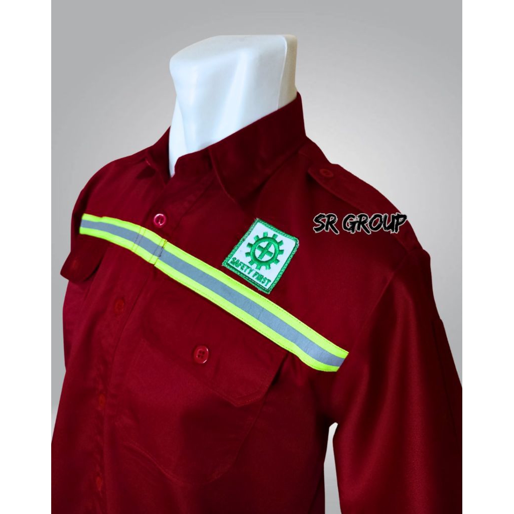 wearpack baju kerja baju safety lengan pendek, Merah