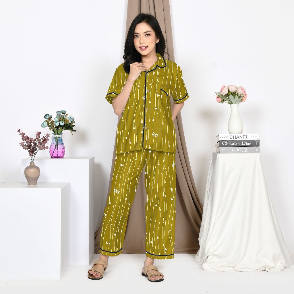 Nyenyak Piyama Wanita CP ( Size L ) Katun / Setelan Baju Tidur Celana Panjang Cewek Dewasa