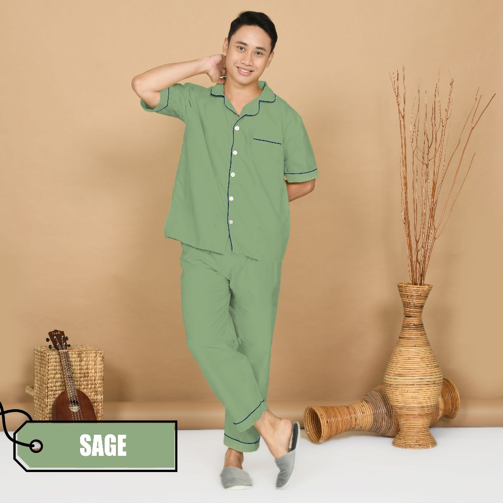 Nyenyak Piyama Dewasa Pria CP ( Size L ) Bahan Katun / Setelan Baju Tidur Polos Cowok