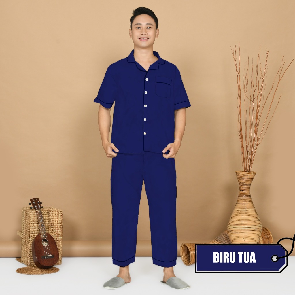 Nyenyak Piyama Dewasa Pria CP ( Size L ) Bahan Katun / Setelan Baju Tidur Polos Cowok