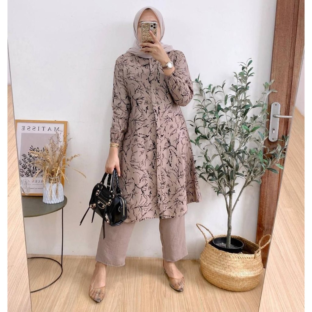 Oneset Long Tunik Rayon Alea Setelan Tunik Terlaris Mix Crinkle Setelan Kulot One set Tunik Jumbo