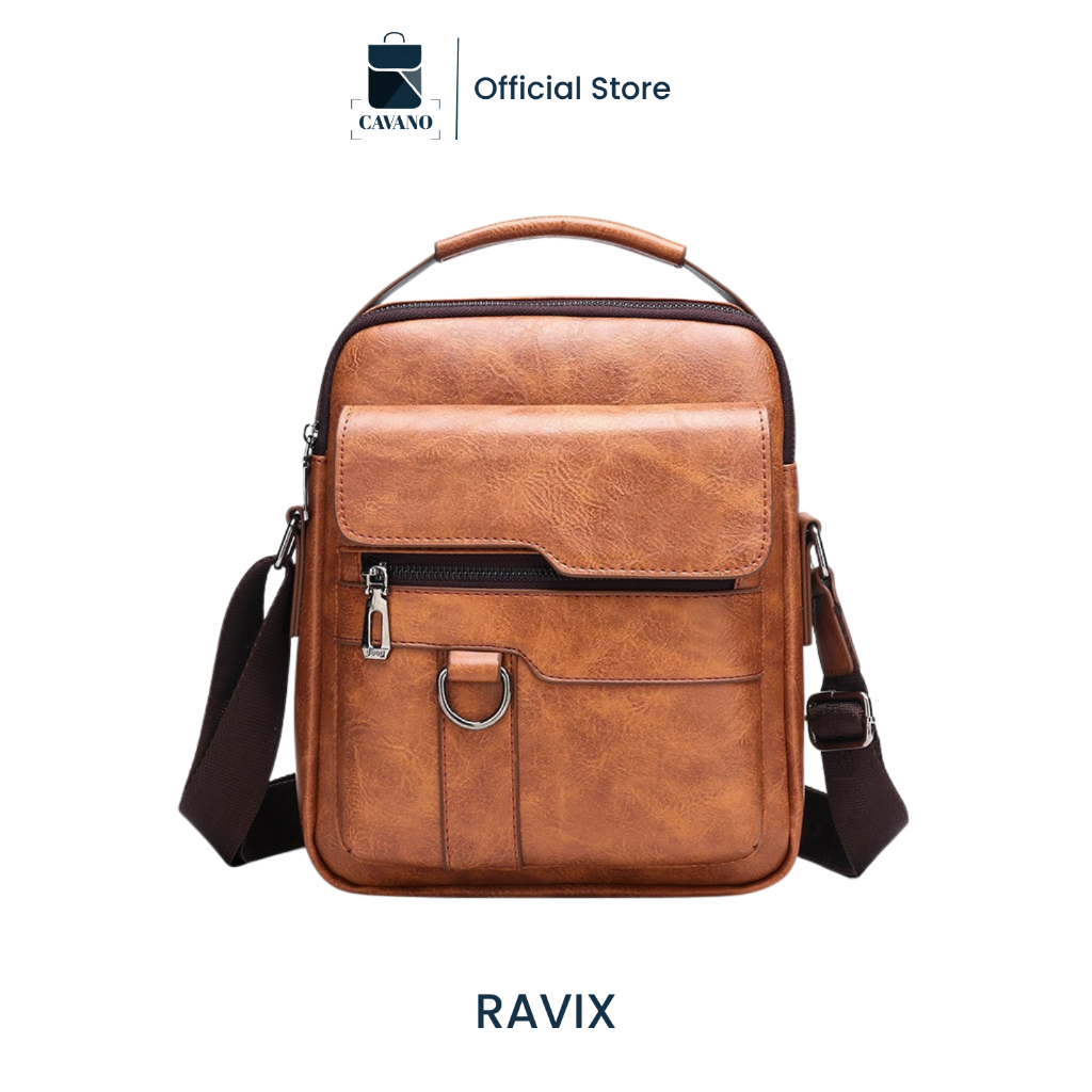 CAVANO RAVIX Tas Selempang Pria Kulit PU Premium Multi Fungsi Travel Waterproof Sling Bag Cowok Tas 