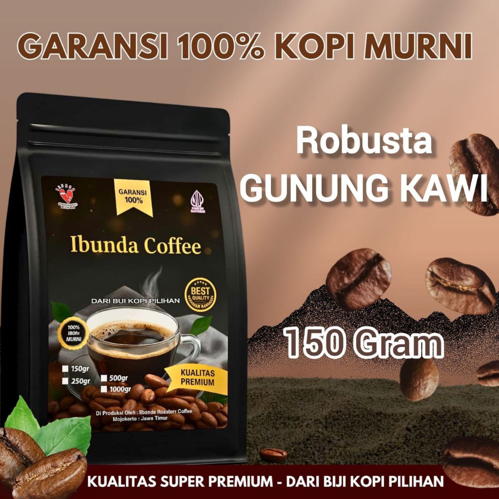 Ibunda Coffee - Kopi Bubuk Biji Robusta Gunung Kawi 150 Gram - Robusta Java Gunung Kawi Terbaik Peti