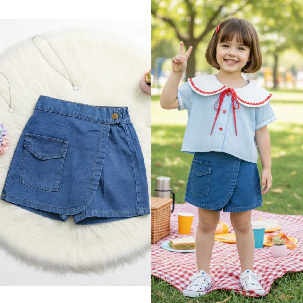 (BISA COD) 1-10 tahun CELANA JEANS PENDEK ANAK PEREMPUAN MURAH ROK JEANS CARTERS ROK MINI JEANS ANAK
