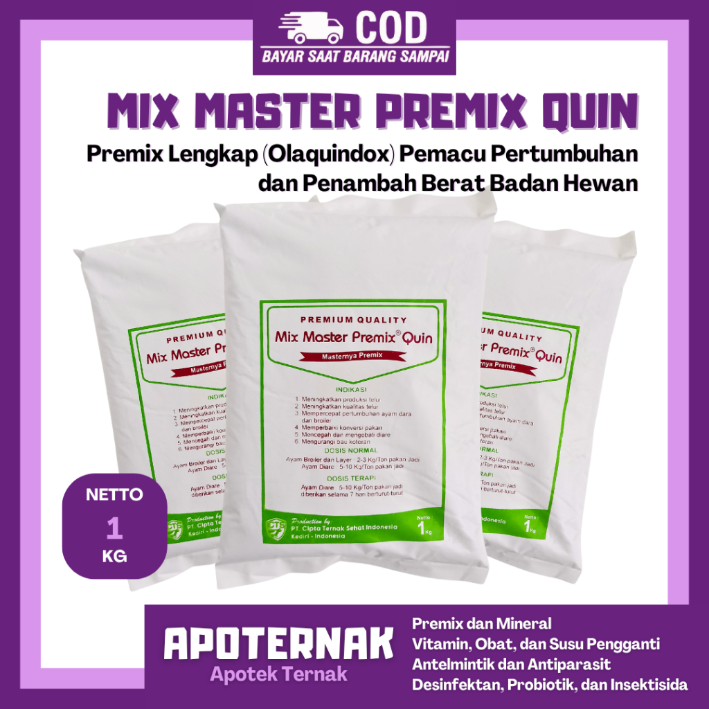 MIX MASTER PREMIX QUIN 1 KG - Olaquindox Agp Pemacu Pertumbuhan & Penambah Berat Badan Hewan Ayam & 