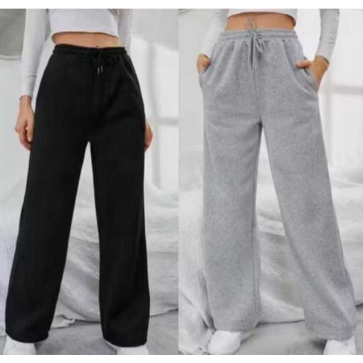 Loosepants Baggy Sweatpants Pria Wanita Katun Fleece Highwaist