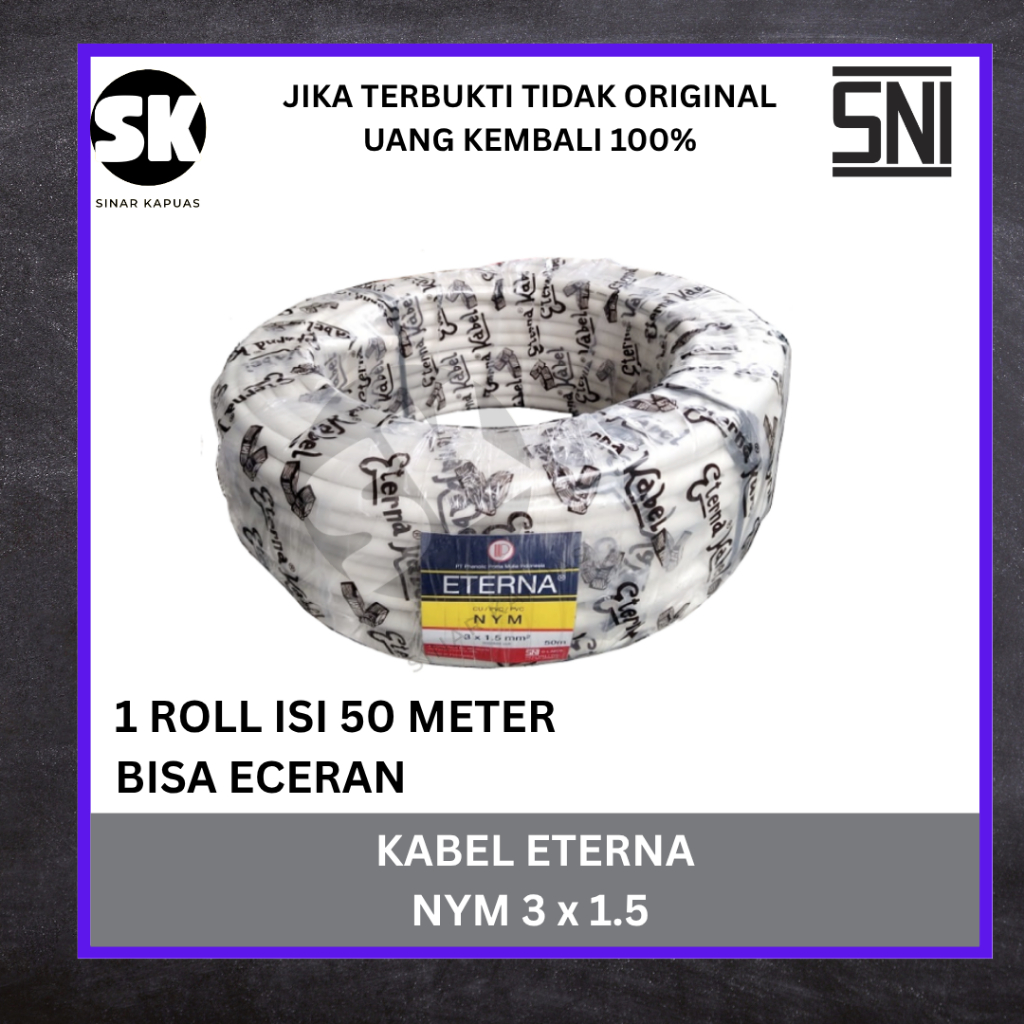 KABEL LISTRIK ETERNA NYM 50 METER 2x1,5 /2x2,5 // 3 x 1,5 // 3x 2,5 ORIGINAL ECERAN