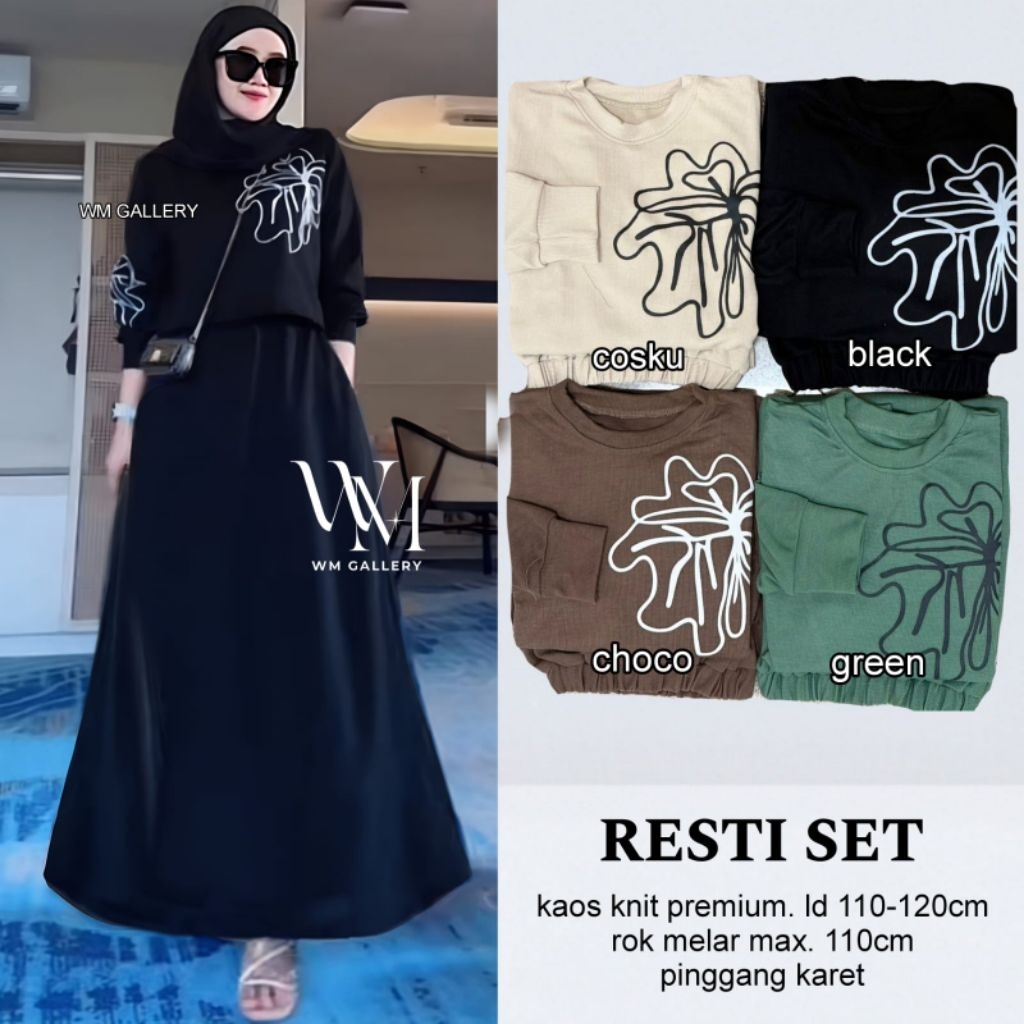 Fashion wanita kekinian setelan baju dan rok Resti set ori WM galeri