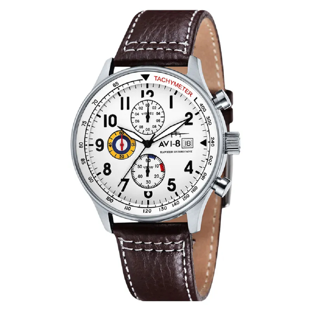 Jam Tangan Pria Man Watch Avi-8 AV-4011-01 Brown Leather Strap White Dial