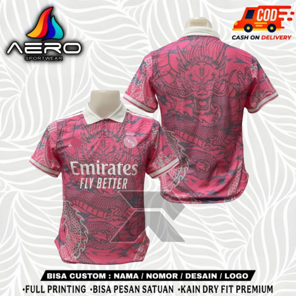 JERSEY REAL MADRID EDISI DRAGON PINK FREE NAMA DAN NOMOR