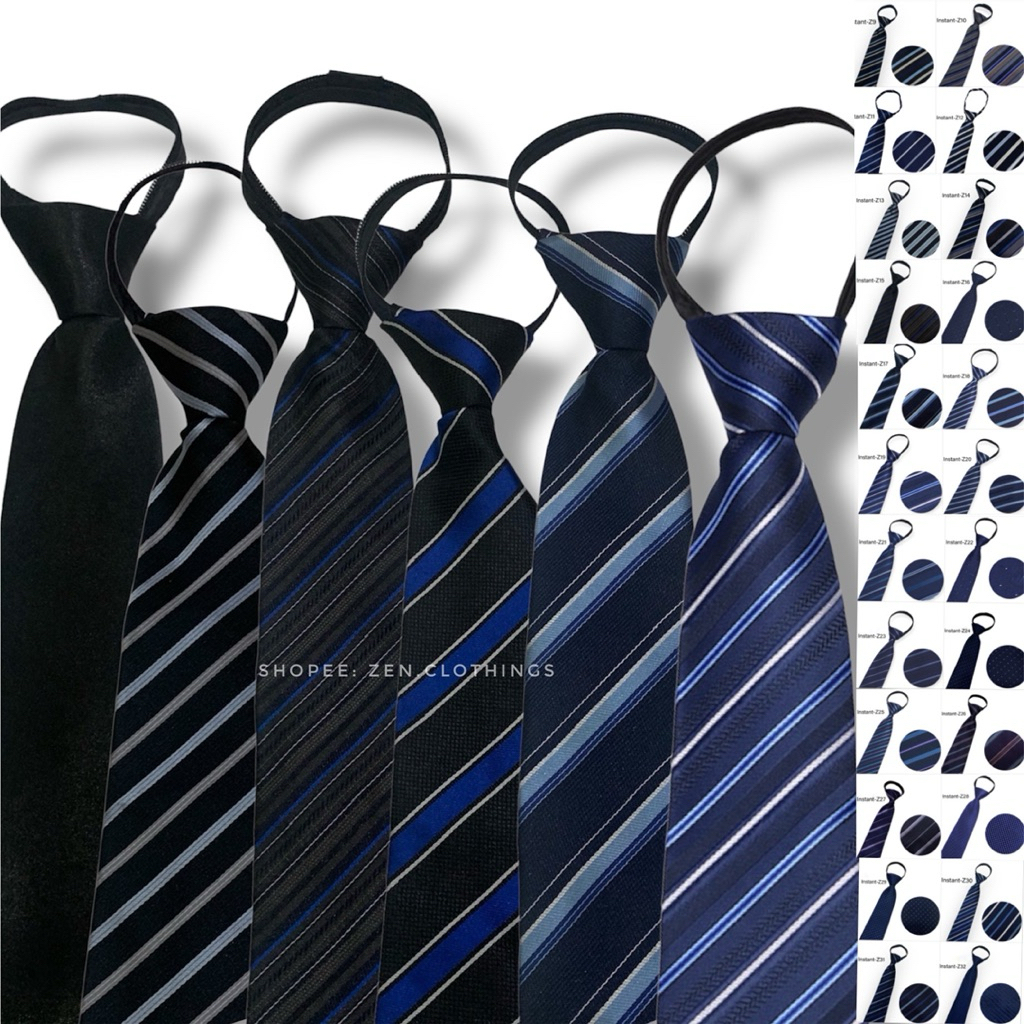 Dasi Pria Instant Langsung Pakai Warna Hitam Abu Abu Biru Navy Dongker Abu2 Dewasa Panjang Motif Pre