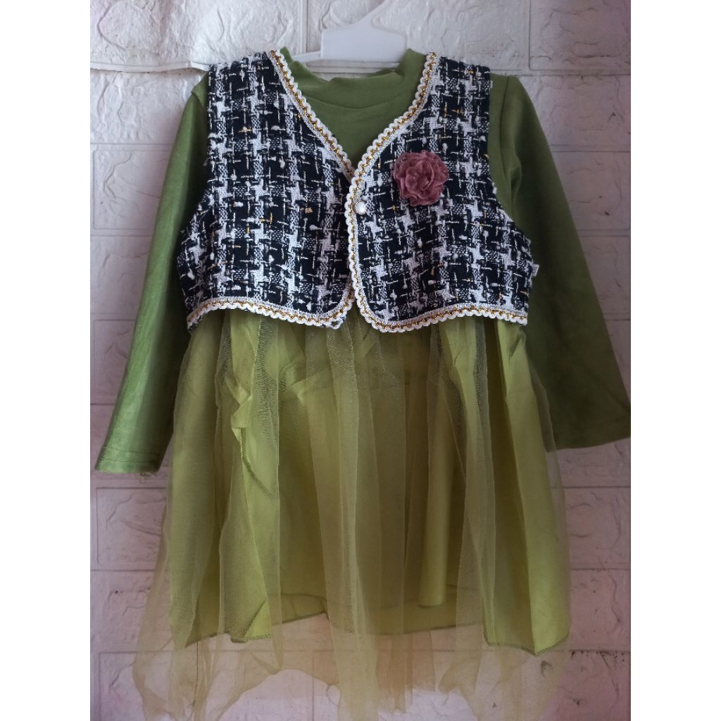 Dress anak import set outer 1-3th - gaun pesta anak