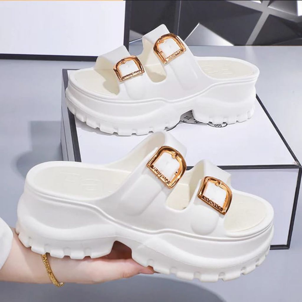 Sandal Jelly Selop Wanita FUJI Wedges Korea kekinian tinggi 7 cm