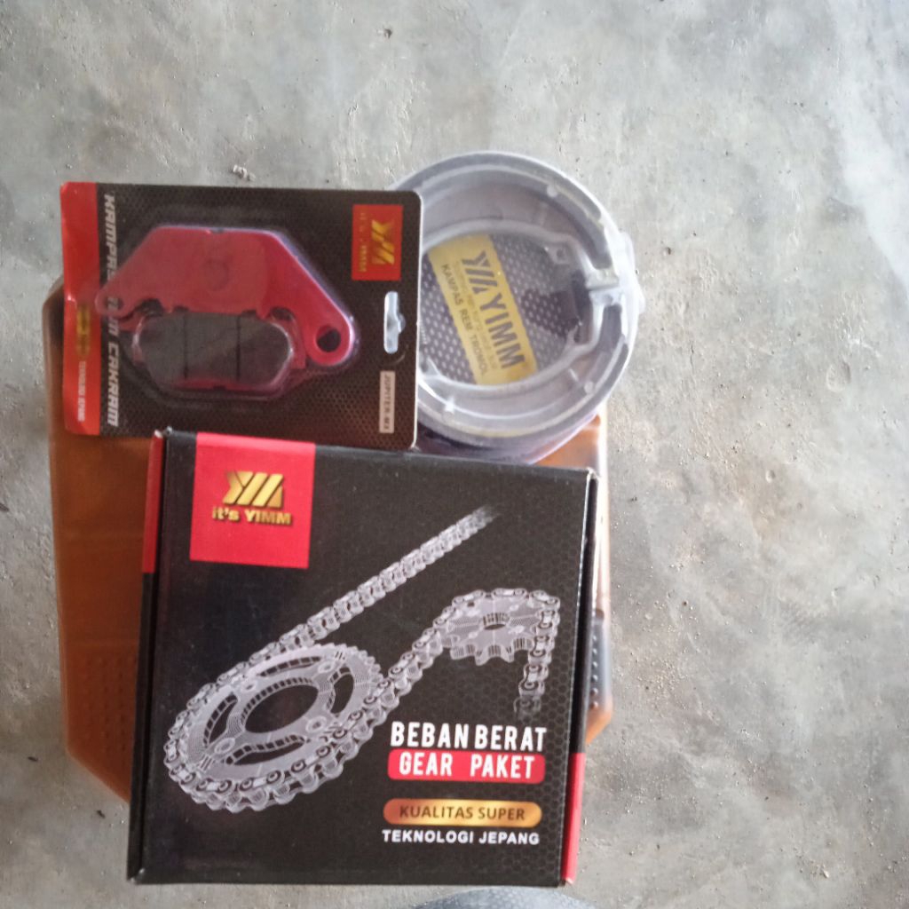 paket hemat yimm gear set rantai, kampas depan belakang motor vega zr, Jupiter robot, vega force