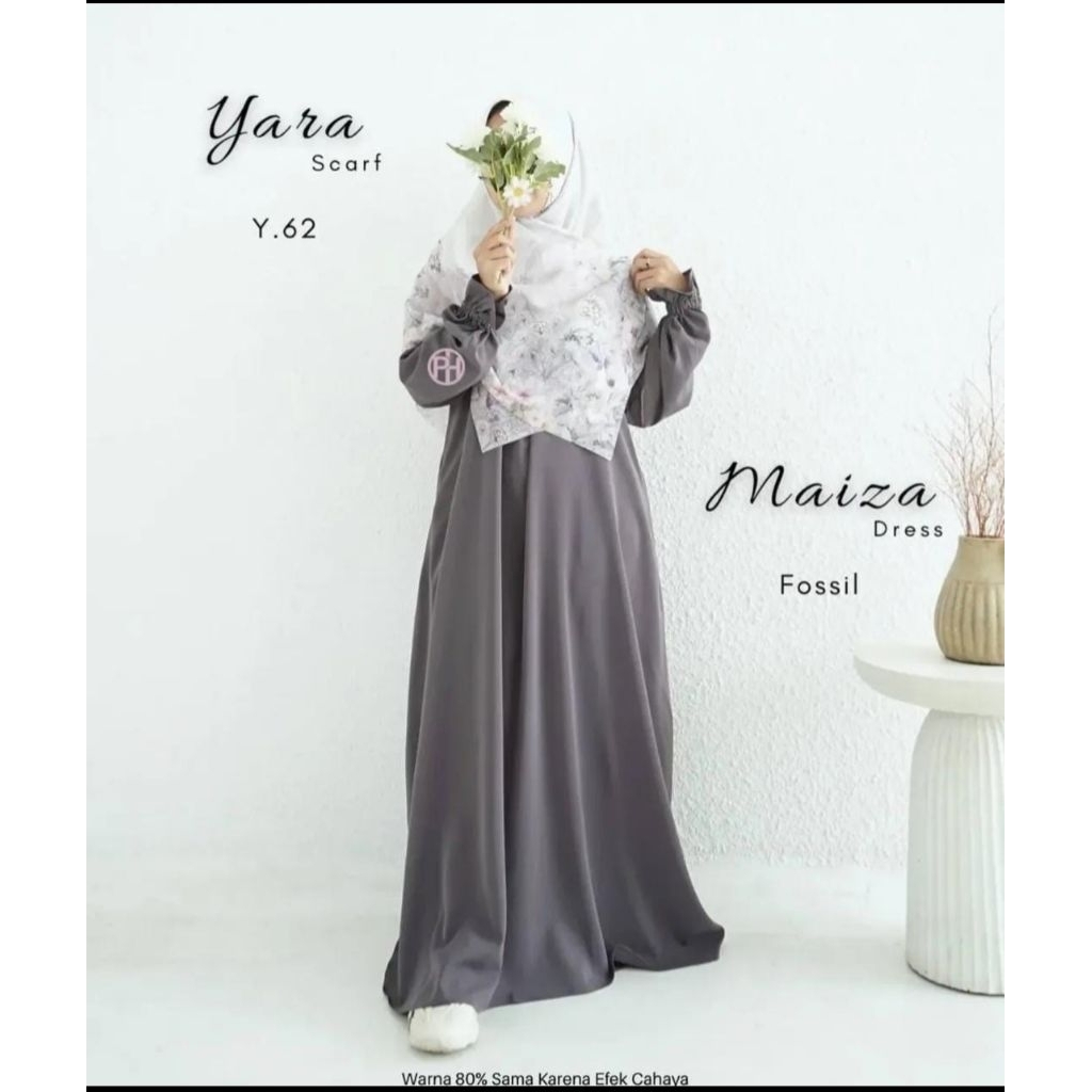 Maiza dress by Pelangi hijab gamis polos plus hijab syari polos