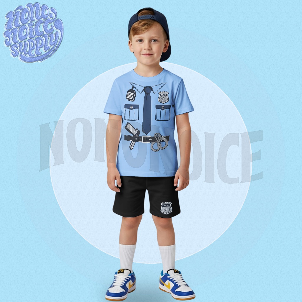 Setelan Kaos Anak Kostum Polisi / Baju Celana Pendek Setelan Anak Police Costume Baju Anak Polisi