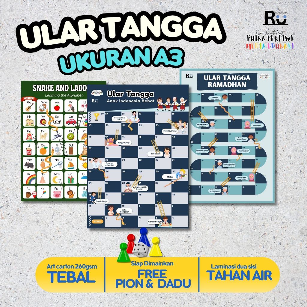 Ular Tangga Edukatif Besar Ukuran A3 Premium Anti Air