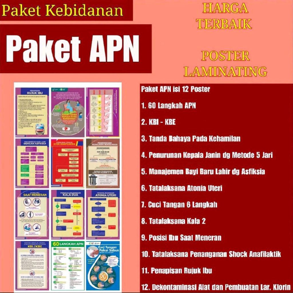 Poster Kebidanan 60 LANGKAH APN - 1 Set TERBARU - Paket Poster Langkah Persalinan Aman