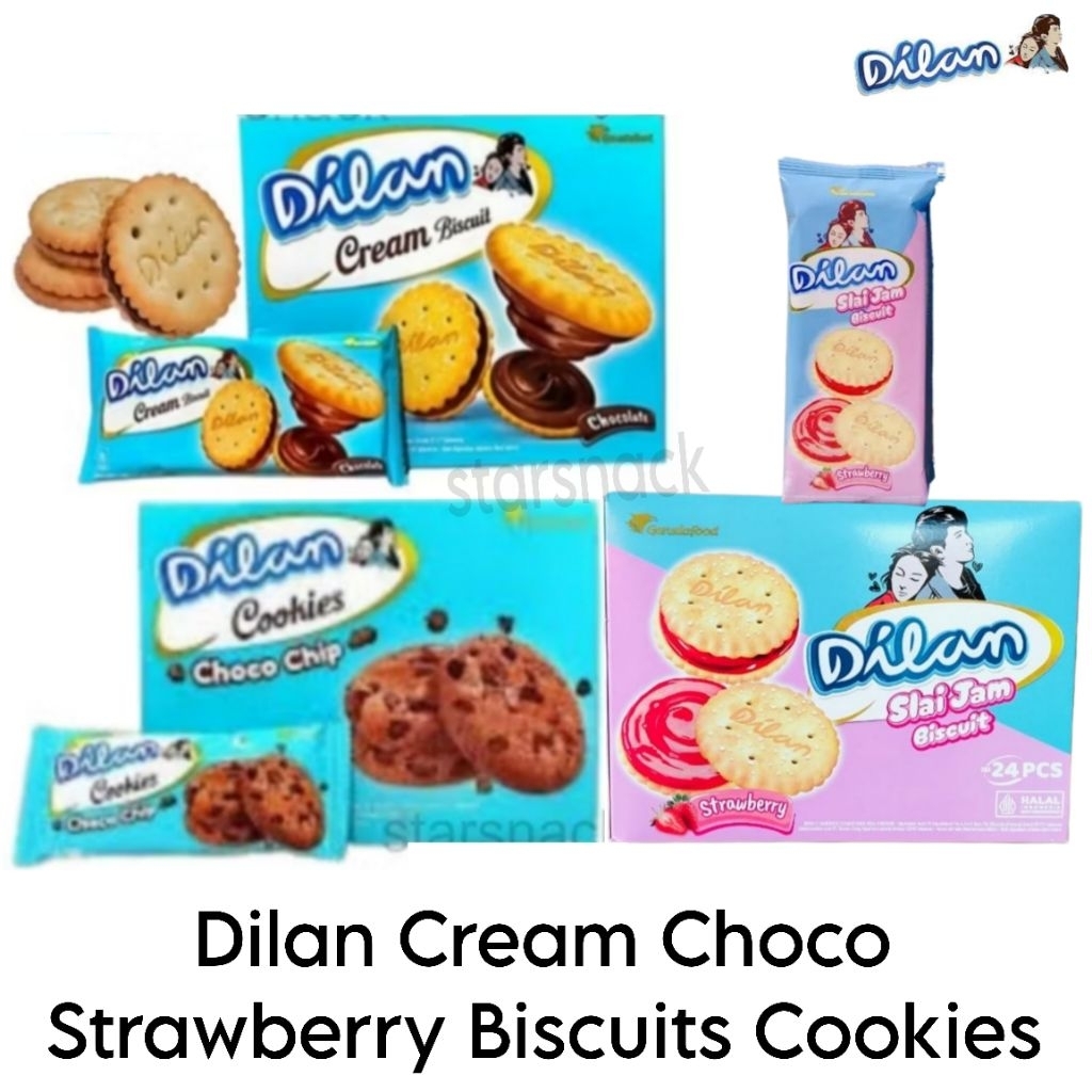 Dilan cookies choco chip 23pc Cream Biscuit coklat slai jam stroberi 24pc