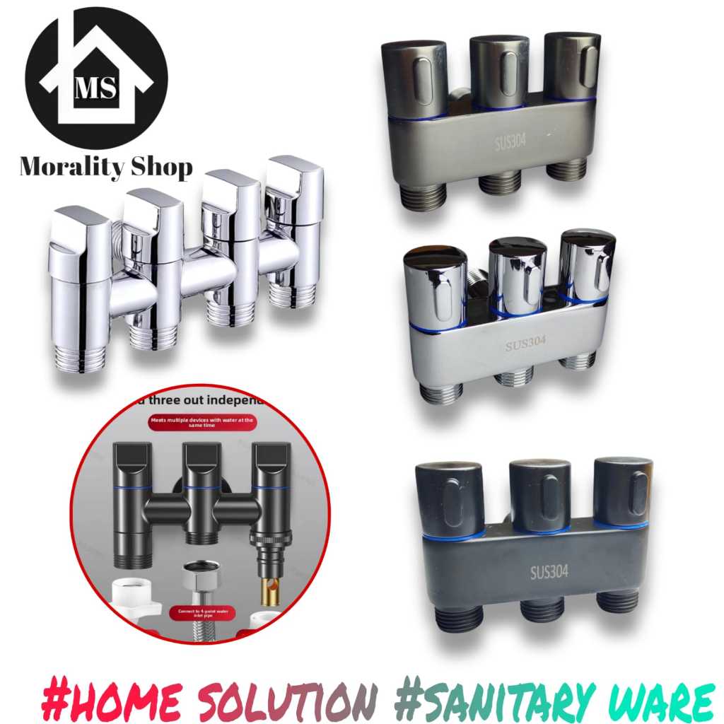 kran mini cabang 3 lubang stainless minimalis CM3 / keran air tembok shower mandi kloset cabang 4