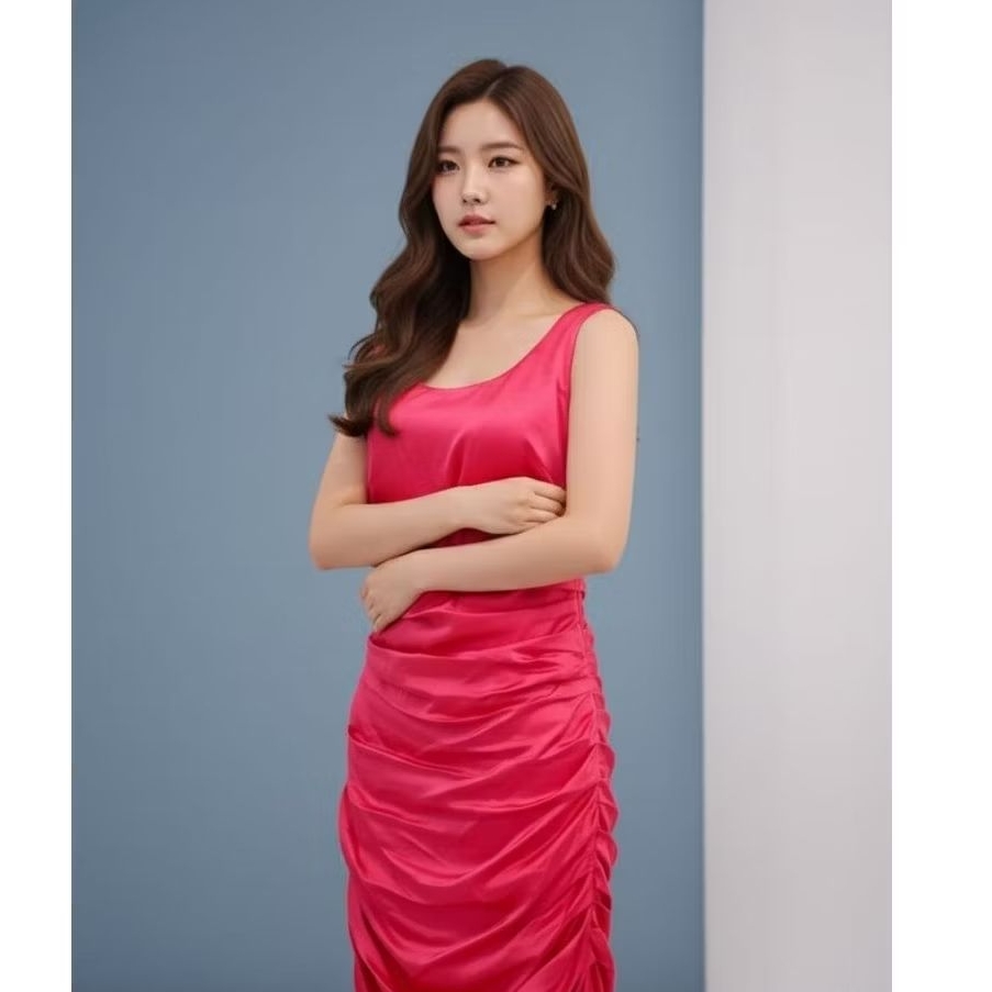 Elegant Hot Pink Satin Ruched Dress – Party, Formal, Bridesmaid, or Dinner Look