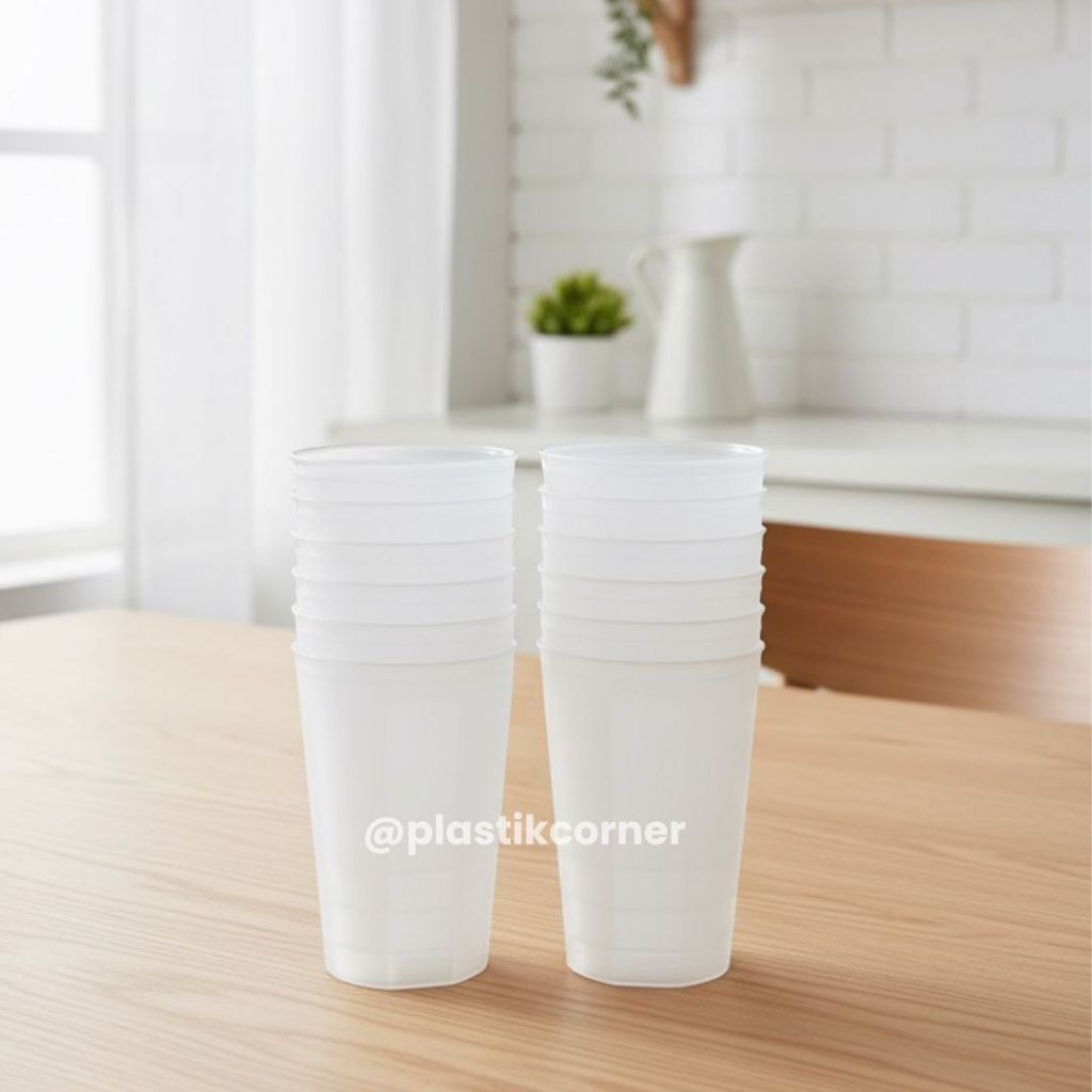 Harga per lusin gelas plastik transparan bening.Gelas minum plastik bening.Gelas bening doff / gelas