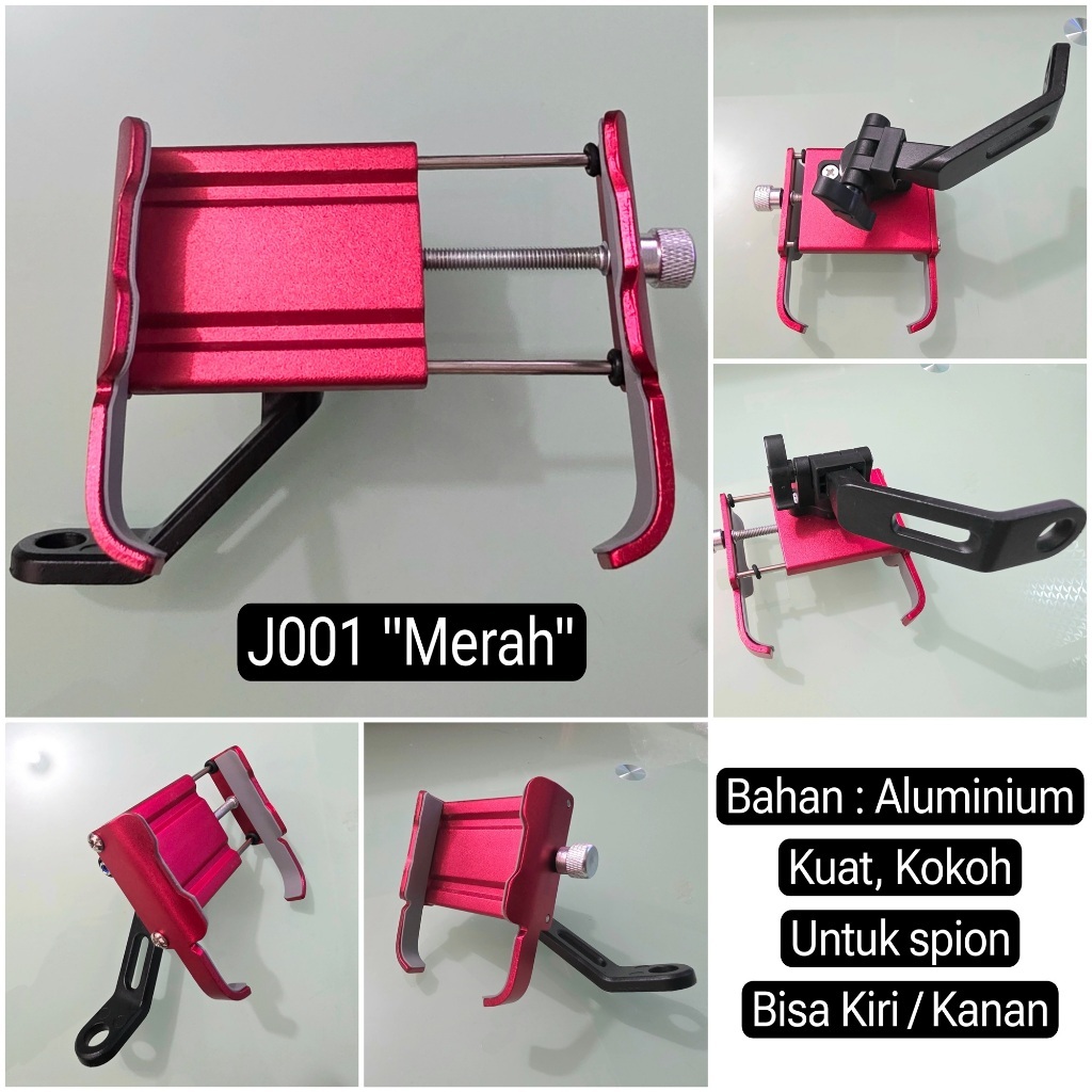 MH - Holder Hp Motor Spion Stang Aluminium Universal Penjepit Hp Putar 360 Derajat J001
