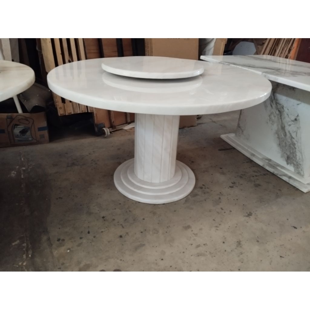 meja makan bulat marmer+putaran atas