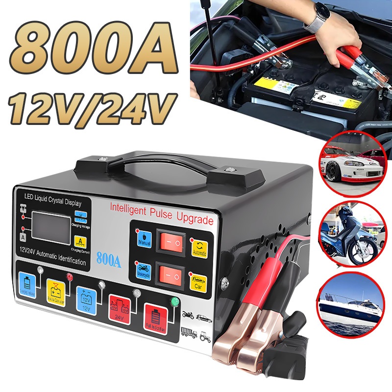 Charger Aki Otomatis Smart Intelligent 12v24v 400W 800AH Auto Repair Mobil Pengisi Daya Kendaraan Pe