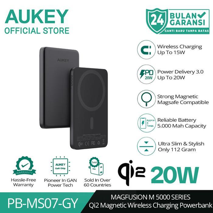 AUKEY Qi2 Powerbank Magsafe 5000 / 10000 mah USB-C 20W PD Slim Portable Wireless PB-MS07