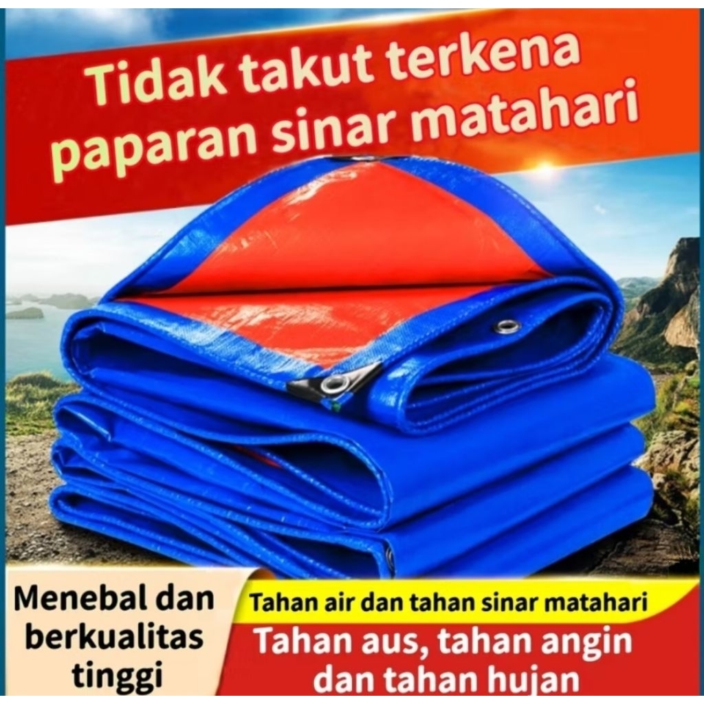 Terpal Tenda Tebal Serbaguna berbahan PE ukuran 4x6 Warna biru Silver