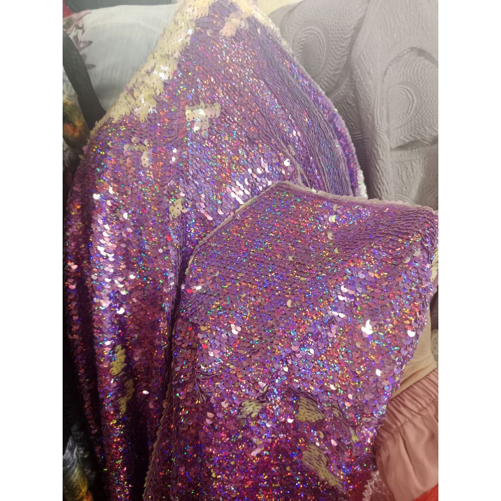 Bahan Kain Tile Sequin Spandek Pelangi Bisa Bolak Balik