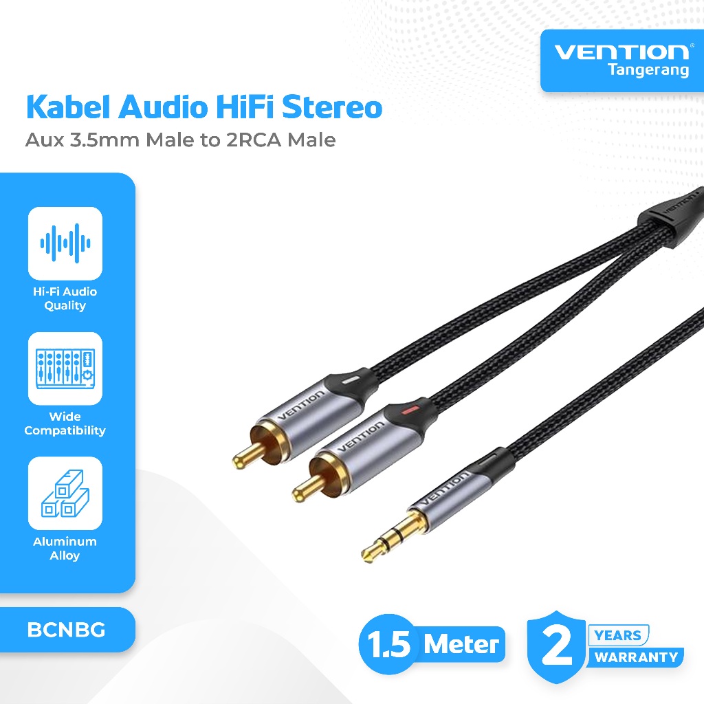 Vention Kabel Audio Splitter Aux 3.5mm Male to 2RCA Male Stereo Premium Design Hi-Fi Sound Quality F