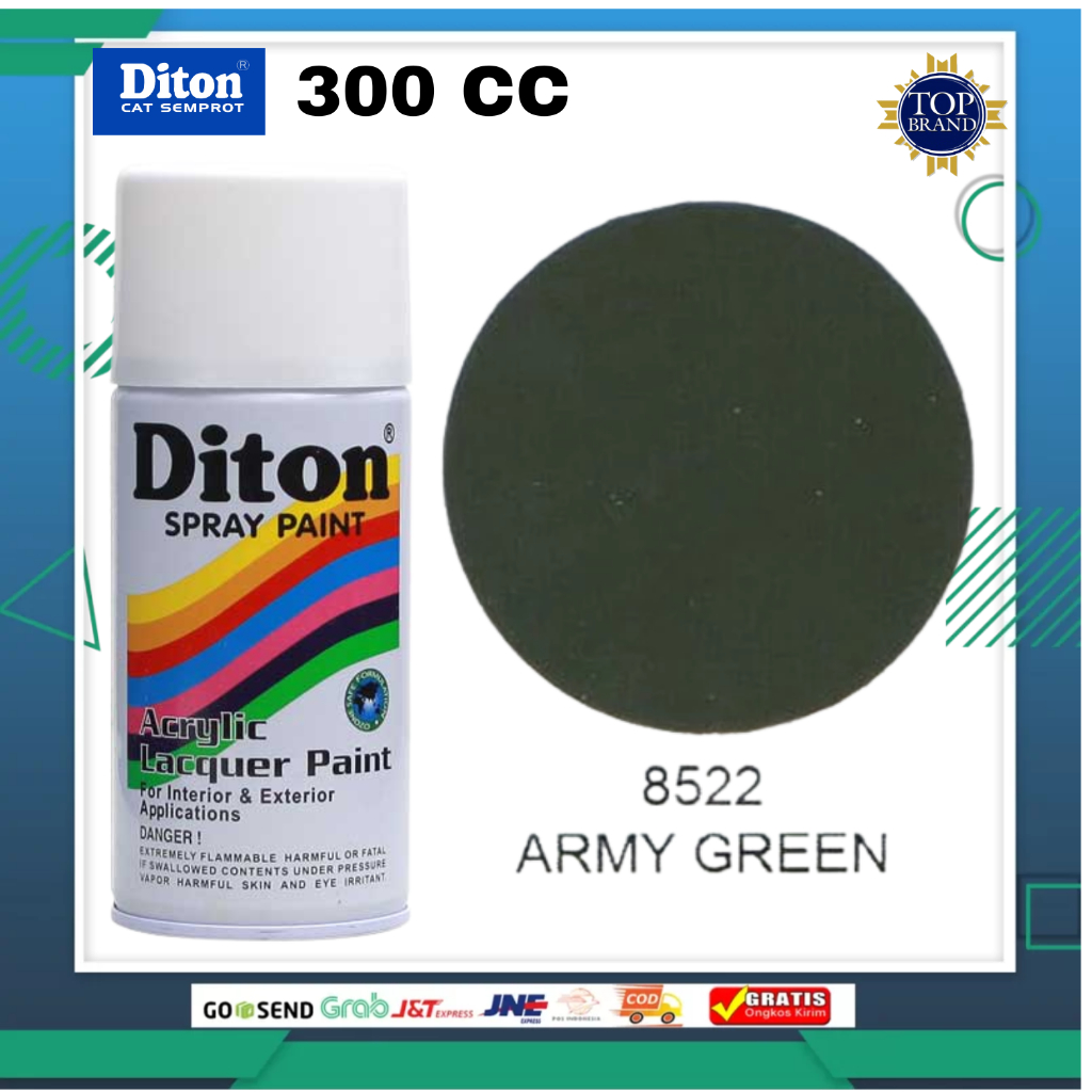 Diton Cat Semprot Spray Paint Army Green 8522 Hijau Tentara Doff 300cc Acrylic Lacquer