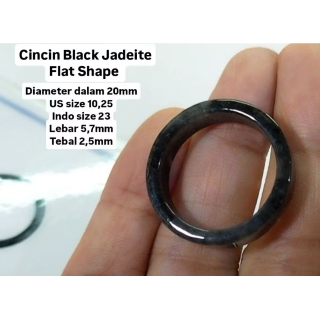 Cincin Giok Hitam 20mm Black Jadeite Ori Langka Premium Bersertifikat 7556