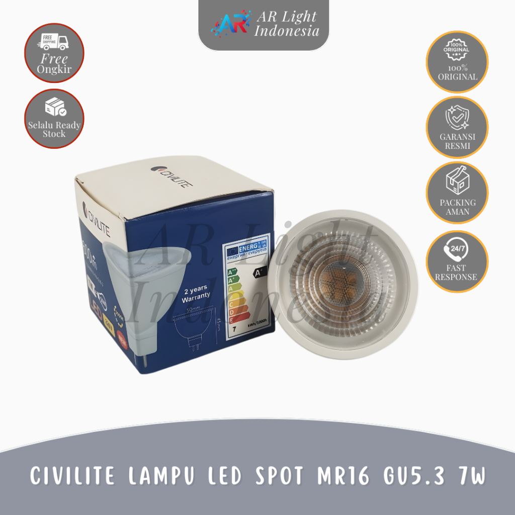 Civilite Lampu LED spot MR16 GU5.3 7 Watt 3000K Kuning 4000K Natural 6000k Putih 7W