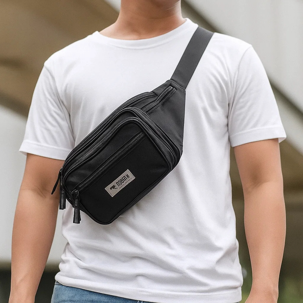 Tas Pinggang Pria – Waist Bag Casual Anti Air / Tas Selempang Dada Cowok Keren Muat HP & Dompet