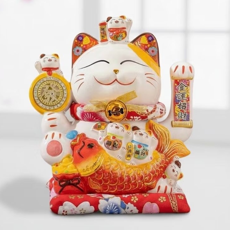 Pajangan kucing keberuntungan patung kucing emas kucing hoki patung kucing rejeki maneki neko