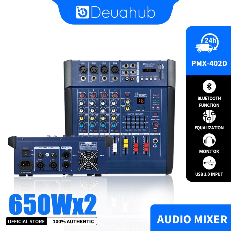 Deuahub PMX402D Powered Mixer Audio Mixer Amplifier With Equalizer 4-Channel Built-In EQ/Recording