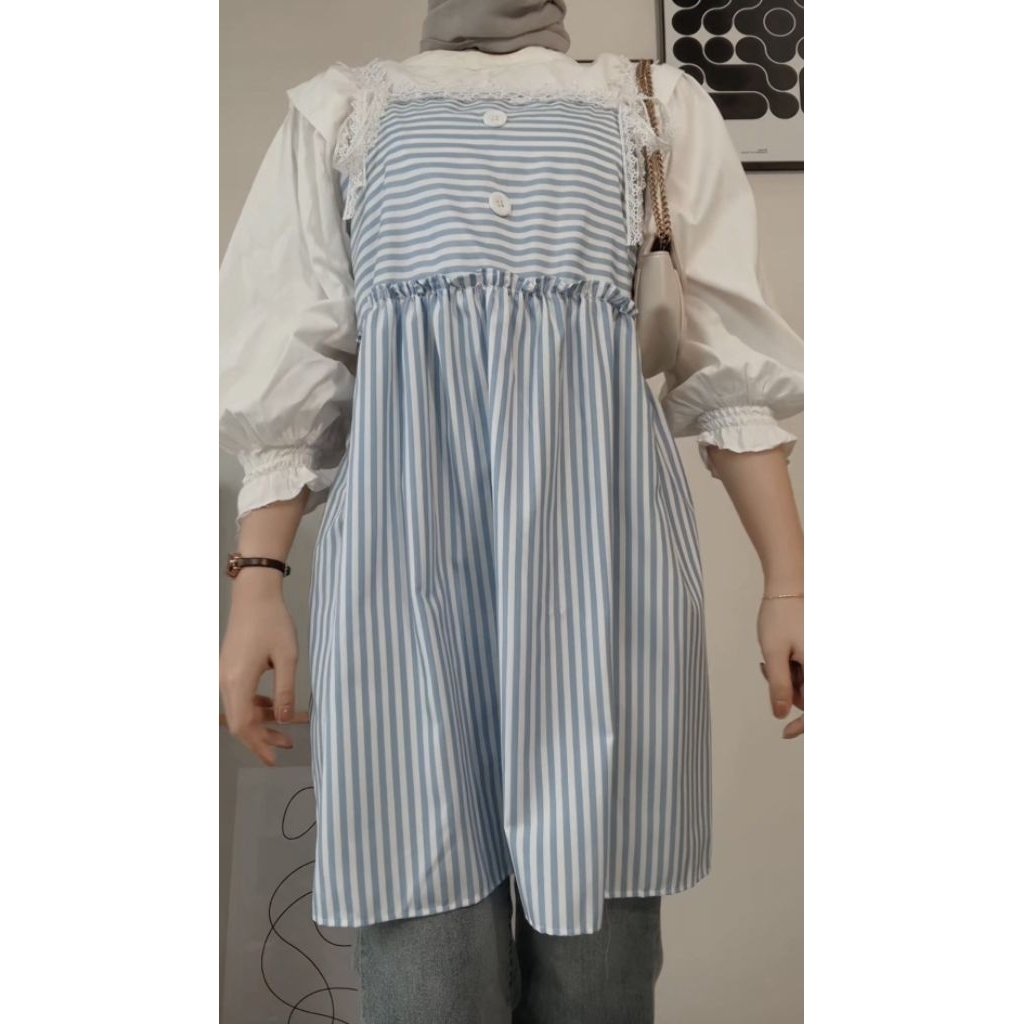 stripy overall (vest korea / overall korea / baju korean style / vest tunik)